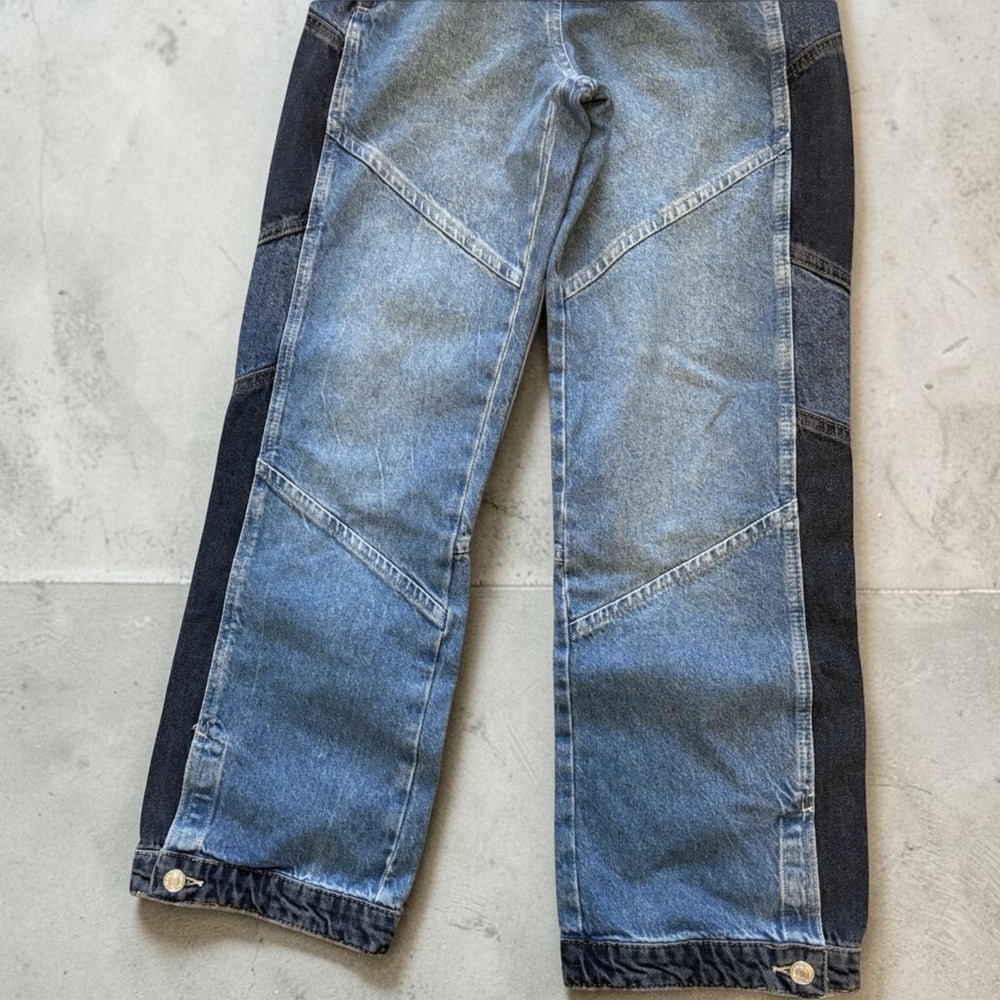 We The Free Free People Two Tone Paneled Wide Leg Jeans Blue OB1874447 Size 27